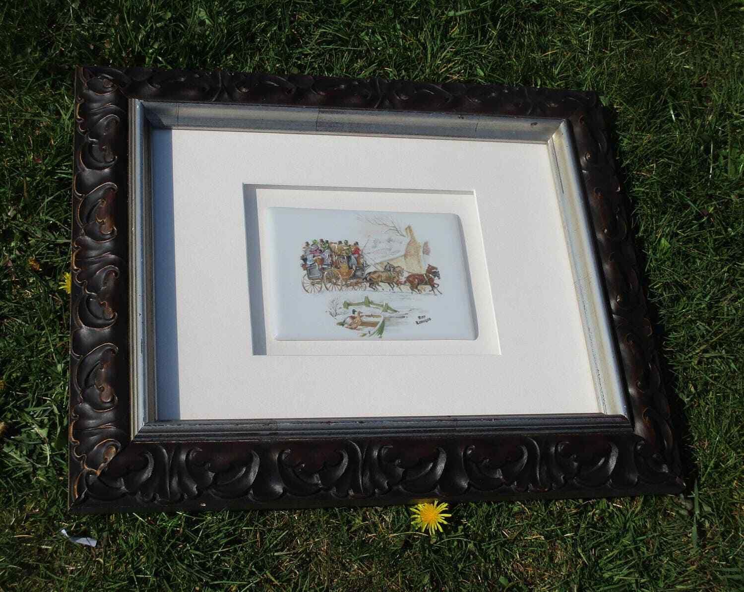 Gorgeous Limoges Framed Tile Chariot Ducks Frame Marked Lovely photo for sale