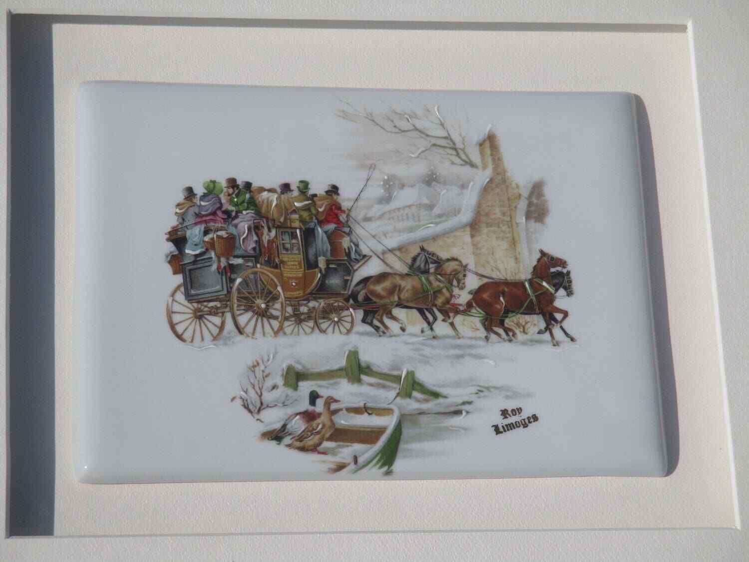 Gorgeous Limoges Framed Tile Chariot Ducks Frame Marked Lovely photo Home Decor