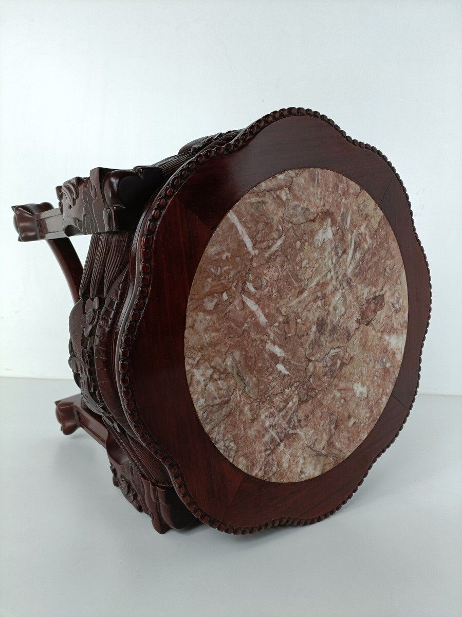photo furniture Hand Carved Wooden Chinese Marble Top Hall Console Table Pedestal Bonsai Stand G