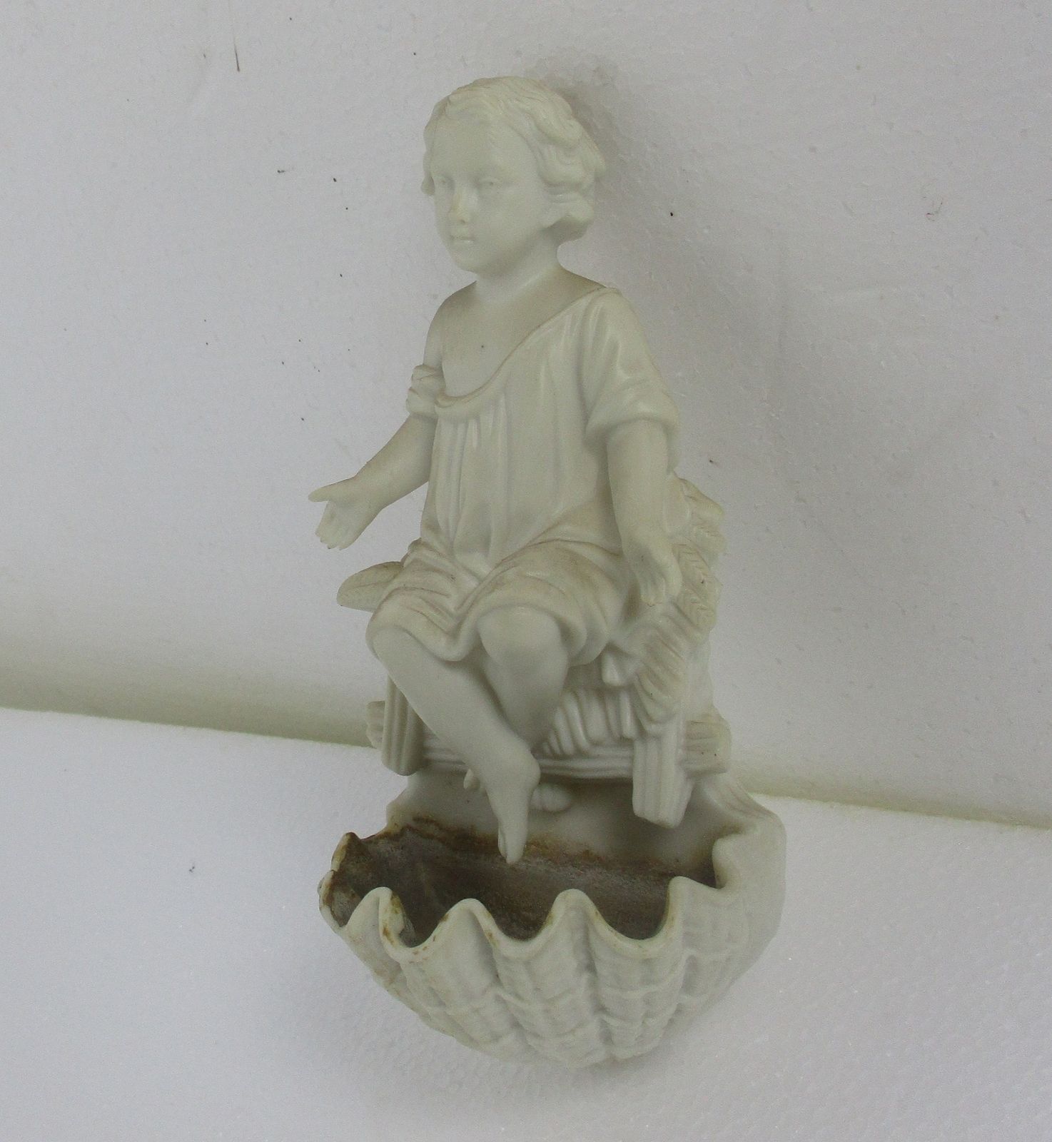 French Holy Water Font Child  Hand Painted Bisque Porcelain Collector Htf 8.46&Q photo Home Decor
