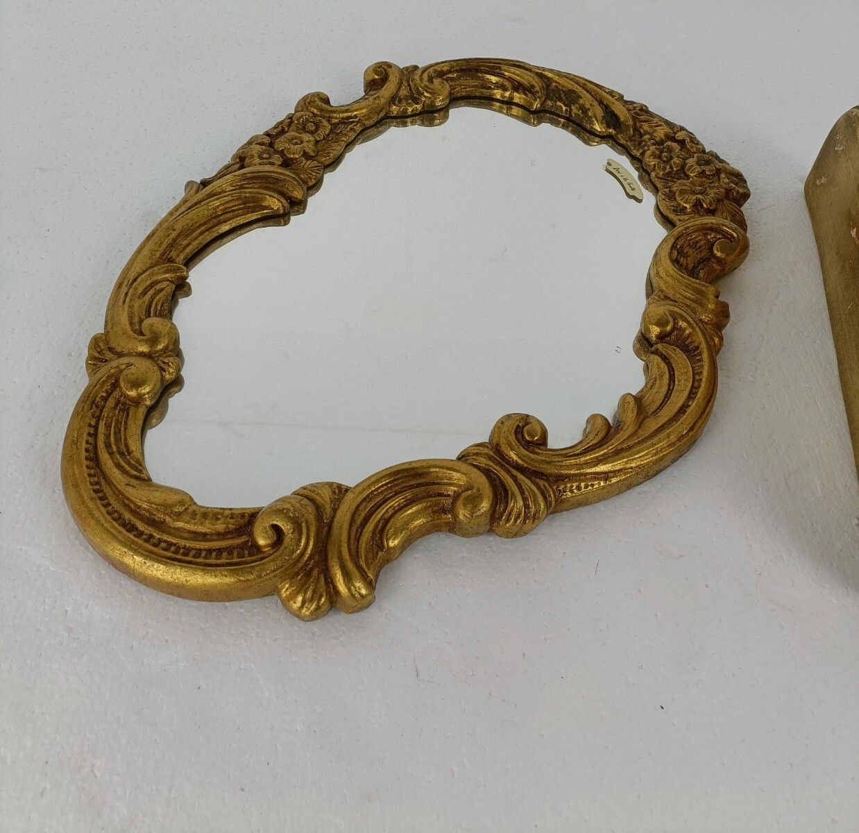 Ornate Wall Mounted Console Mirror Hollywood Regency Gold Gilded Plaster On Wood photo for sale