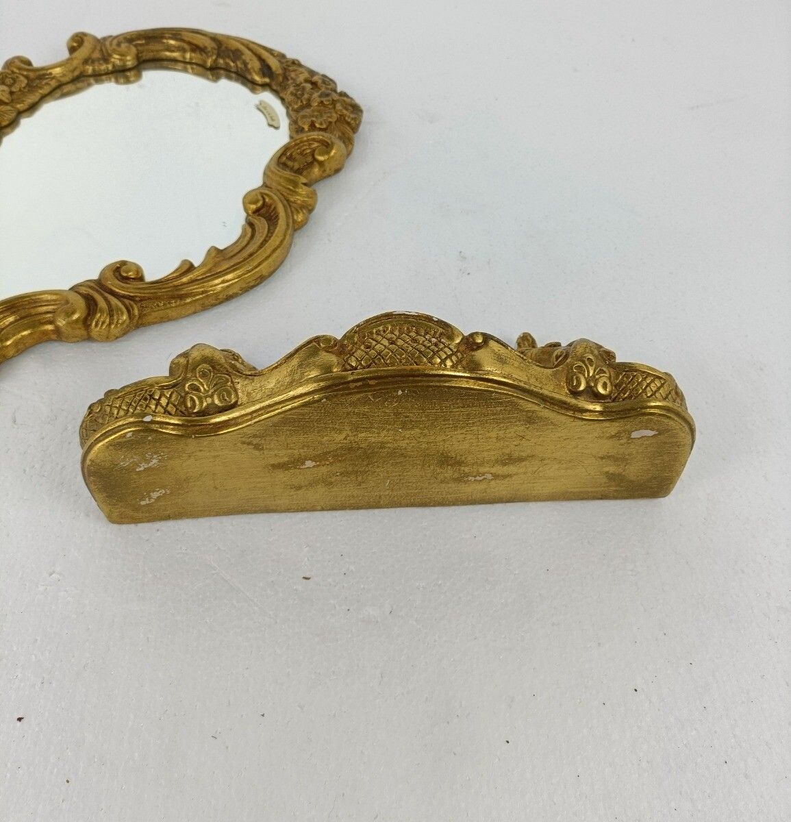 Ornate Wall Mounted Console Mirror Hollywood Regency Gold Gilded Plaster On Wood photo vinterior