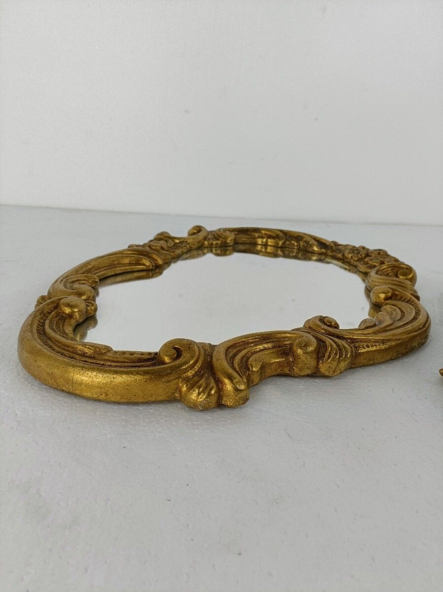 Ornate Wall Mounted Console Mirror Hollywood Regency Gold Gilded Plaster On Wood photo buy
