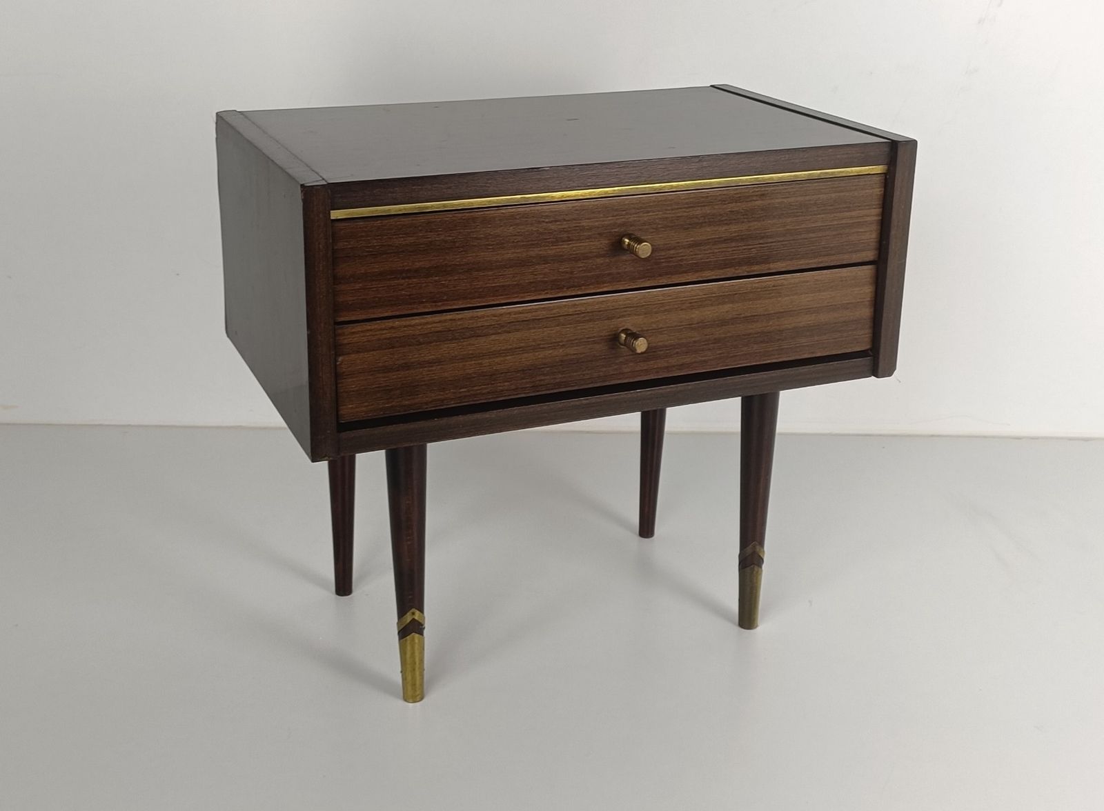 Funky Lackered Wood Nightstand Retro Vintage Brown End Table photo furniture