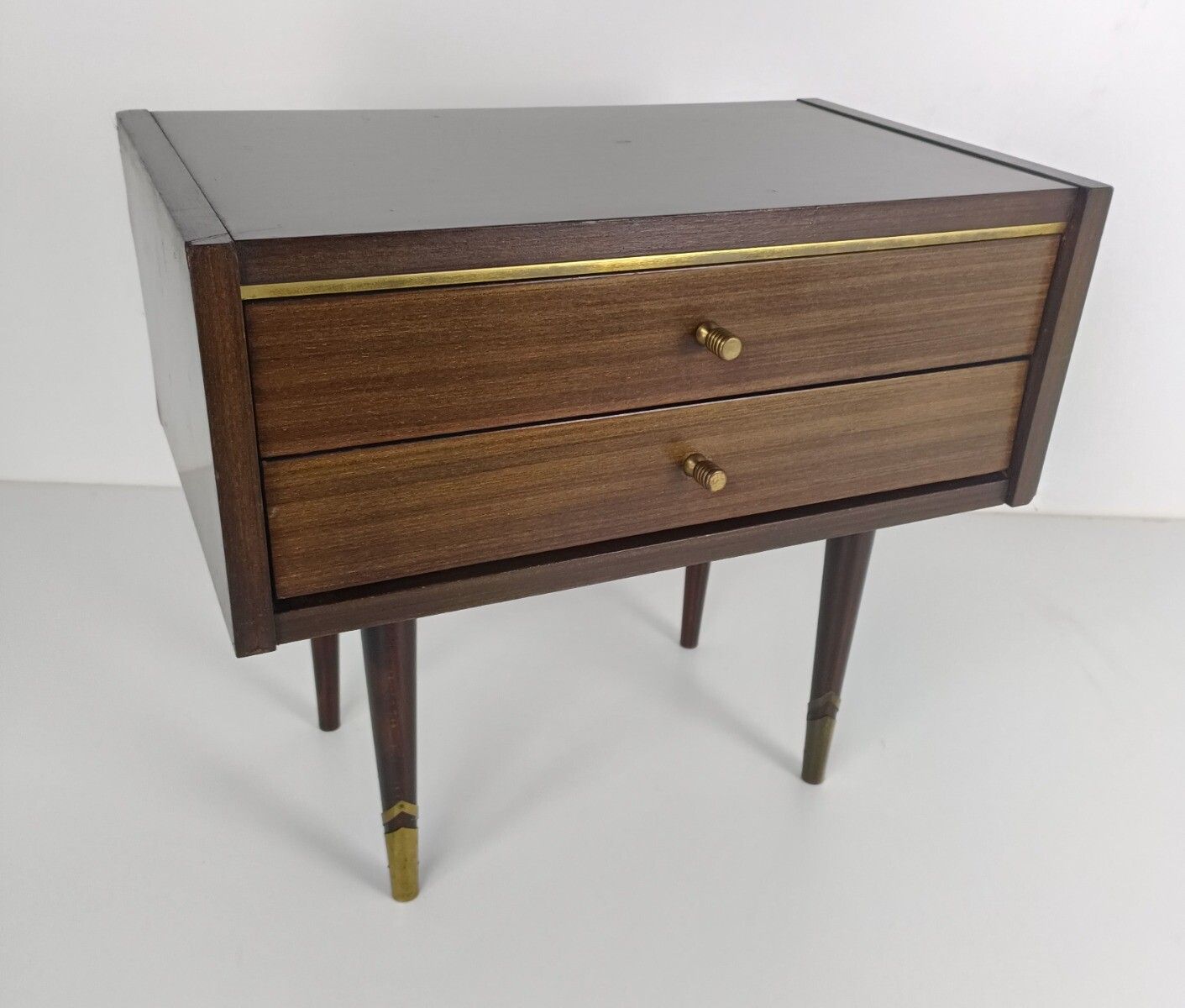 Funky Lackered Wood Nightstand Retro Vintage Brown End Table photo for sale