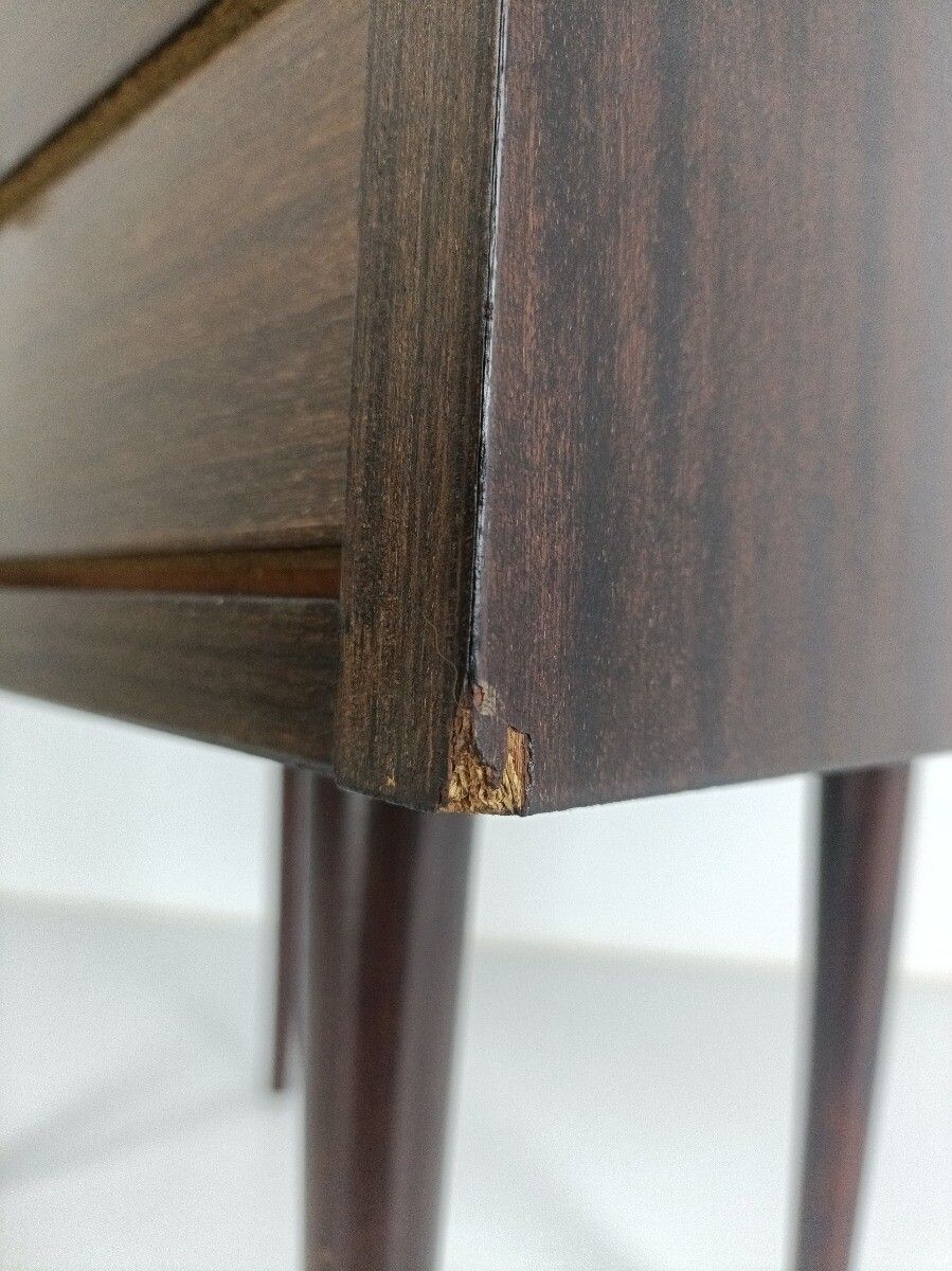 photo for sale Funky Lackered Wood Nightstand Retro Vintage Brown End Table
