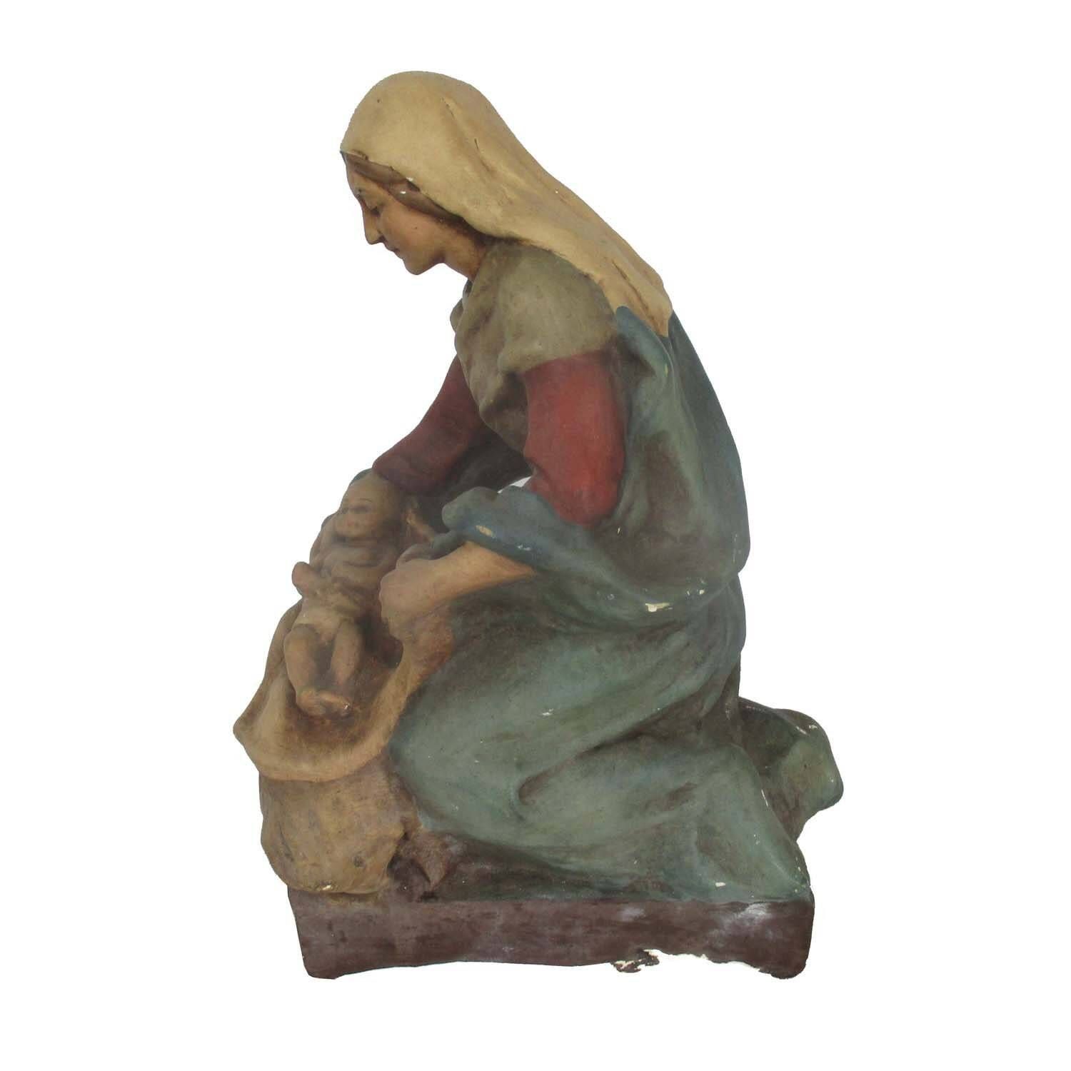 Statue Virgin Mary Our Lady Madonna Infant Plaster Mother And Child Signed Pries photo 61.0