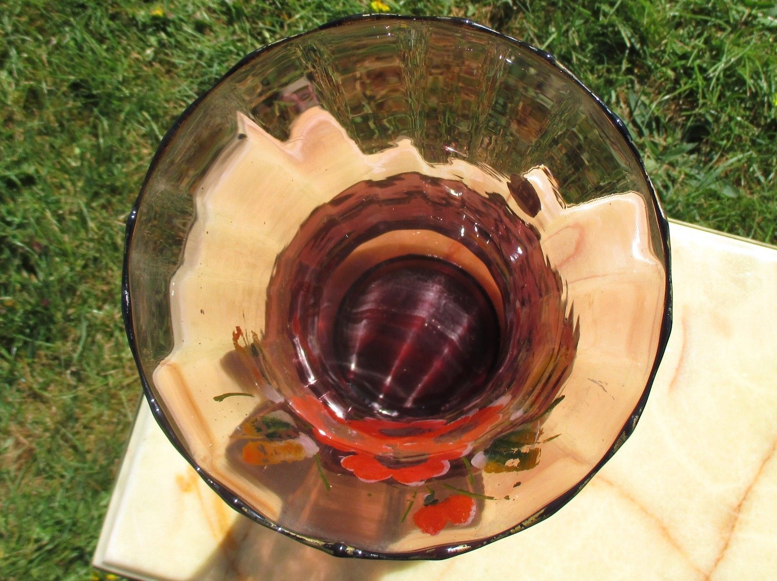 Large Doyen Art Deco Purple Amethyst Hooped Vase Painted Flowers Handpainted photo Home Decor