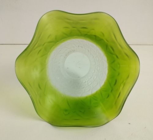 Rare Antique Flower Shaped Shade For Lamp  Glass Art Deco Green Clear photo vinterior