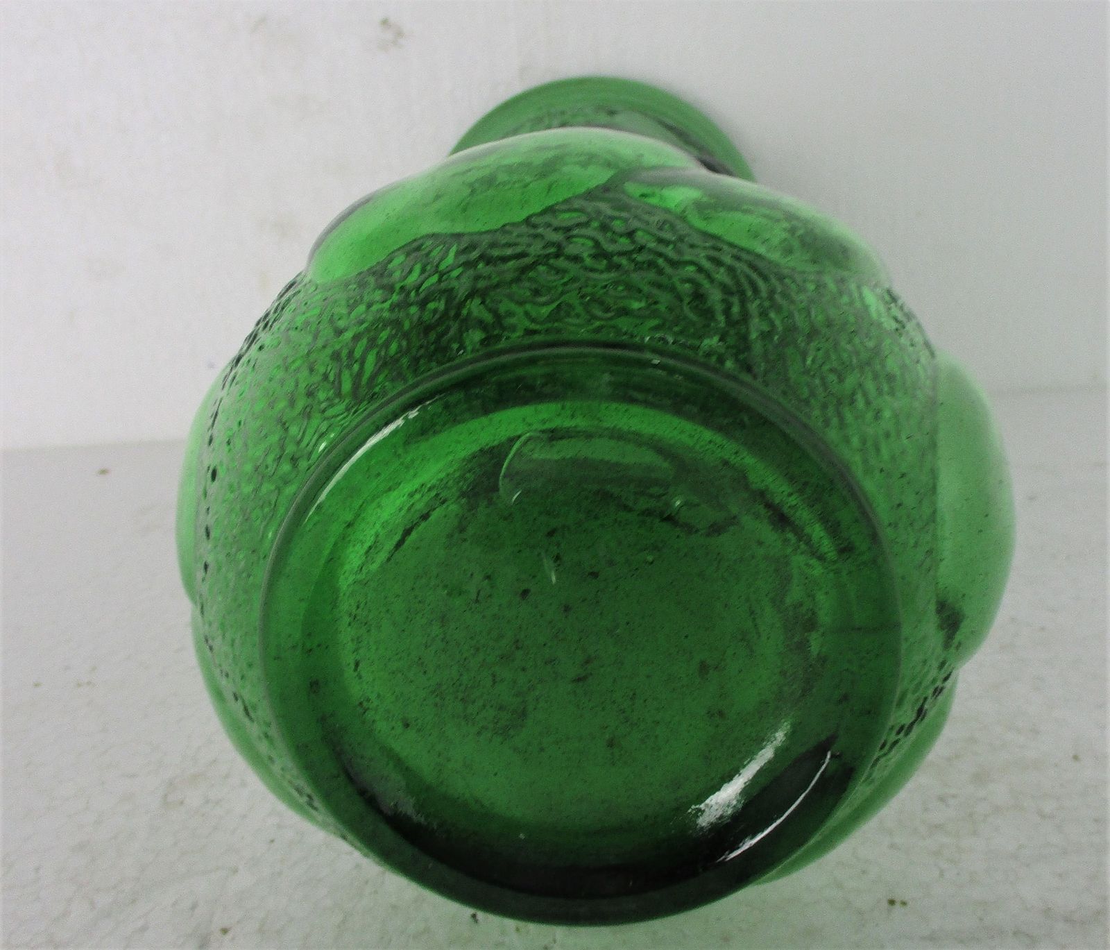 Vintage Art Bubbled Glass Green Empoli Bottle Italian Decorative Retro Vase 10.0 photo vinterior