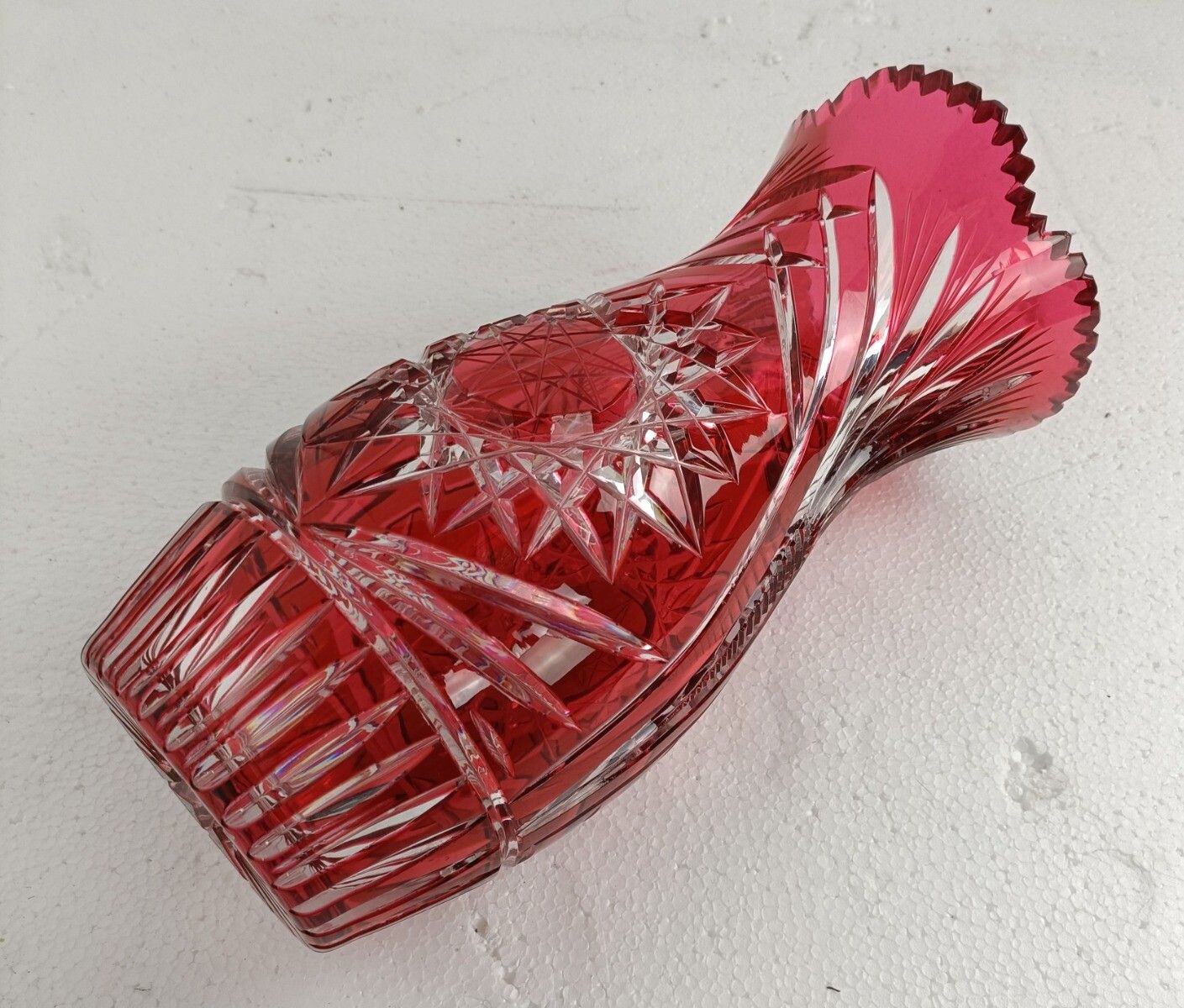 Crystal Ruby Red Cranberry Clear To Cut Bowl Vase Dot Star Beautiful  Vsl Style photo vinterior
