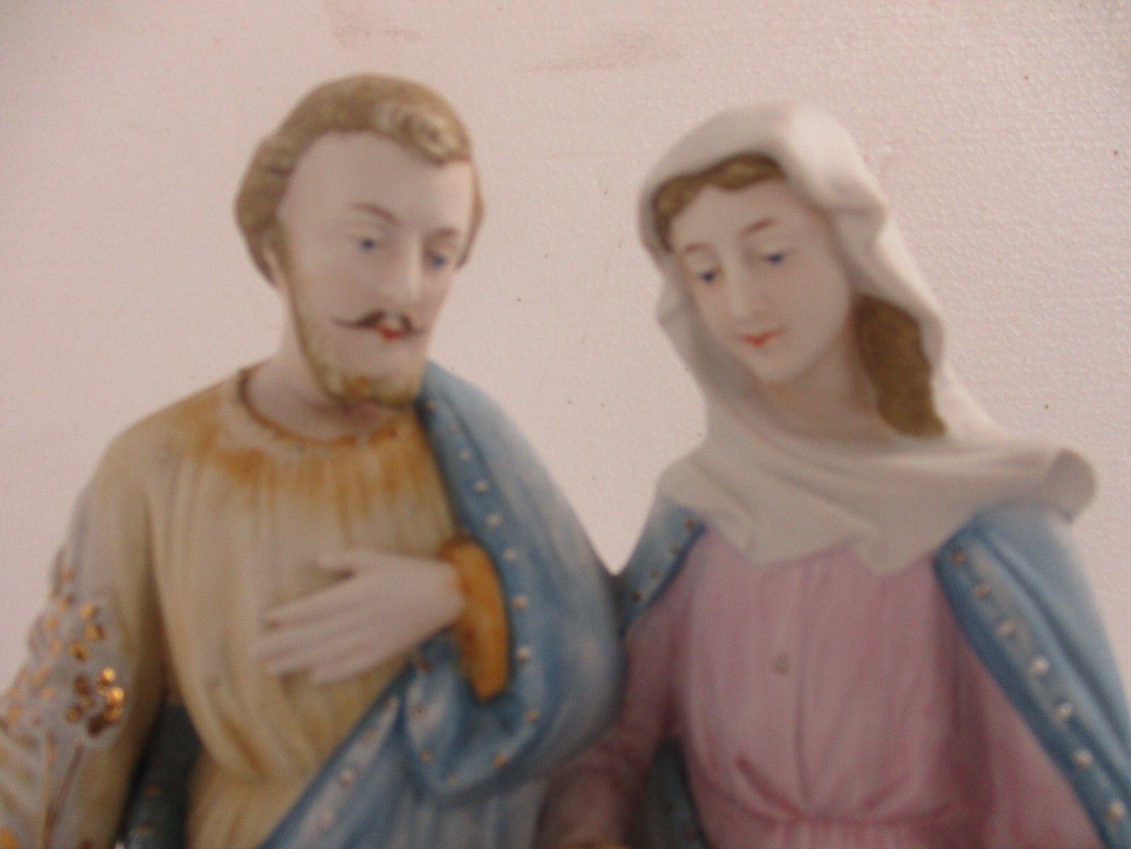 Antique Statue Holy Family Saint Joseph Virgin Mary Child Marked Bisque 12.79" photo furniture