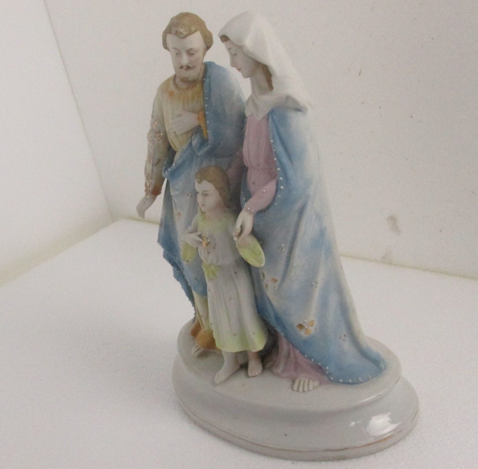 Antique Statue Holy Family Saint Joseph Virgin Mary Child Marked Bisque 12.79" photo Art