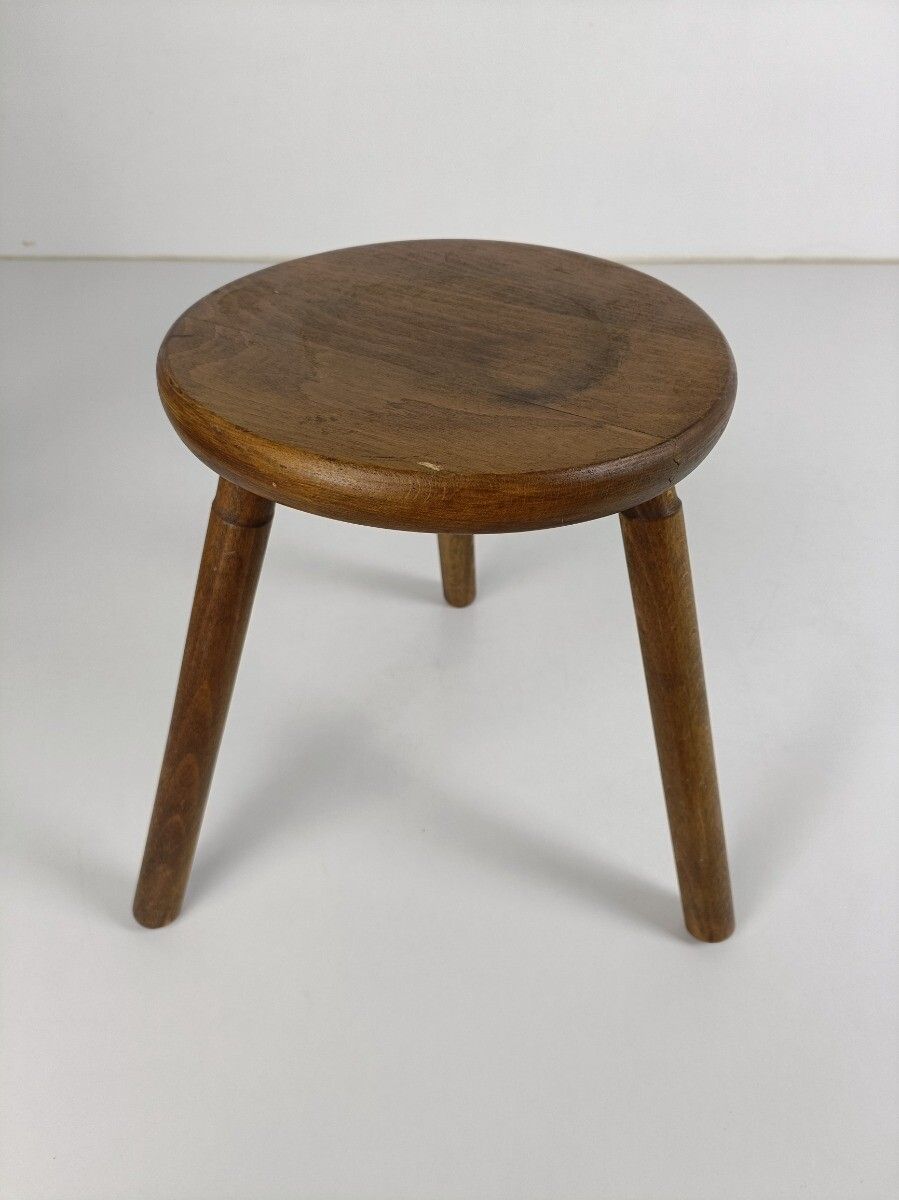 Carved Wood Milking Stool Pedestal Side Table  French Authentic Bonsai Stand photo furniture