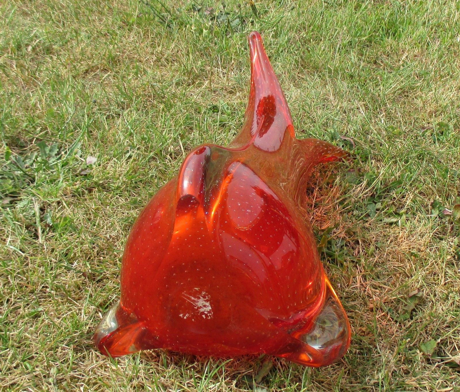 Vintage Red Vase  Mid Century Glass Goblet Vase Jar Controlled Bubbles photo buy