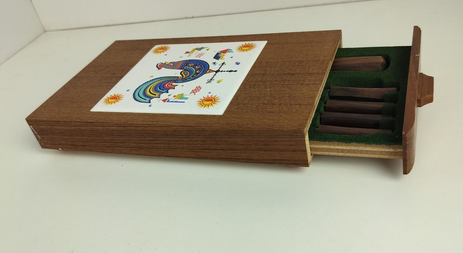 Scandinavian Wooden Box Cocktail Bar Set Berggren Norway Tile Rooster Retro Funk photo vintage