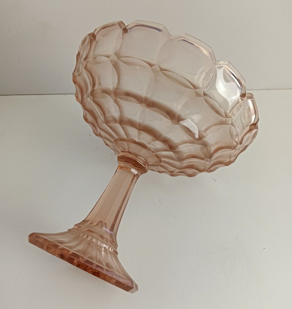 Pink Depression Glass Cake Stand Tray Centerpiece Antique Art Deco Pressed Glass photo Home Decor