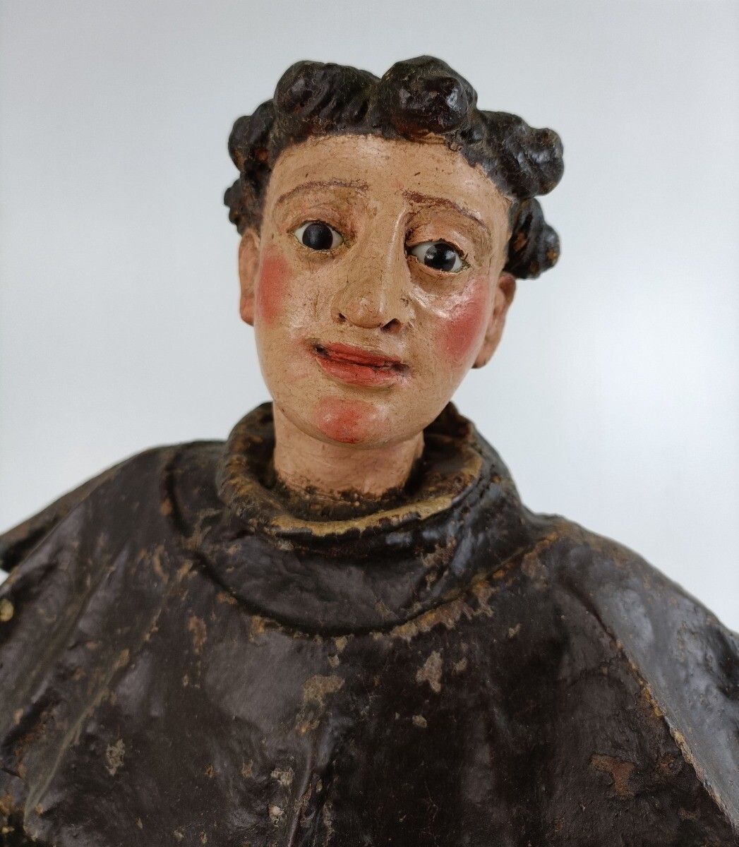 photo furniture Antique Statue St Anthony Padua Paper Mache Wood Terra Cotta 18th Century  Glass