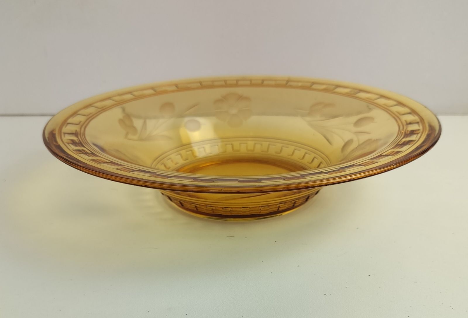 Gorgeous Art Deco Antique Art Glass Brown Amber Etched Flowers Serving  Dish B photo furniture