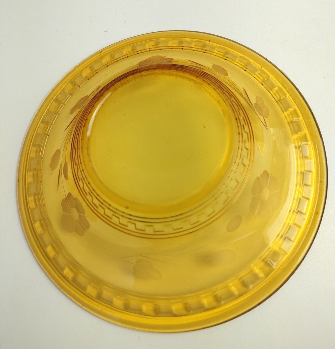 Gorgeous Art Deco Antique Art Glass Brown Amber Etched Flowers Serving  Dish B photo vinterior