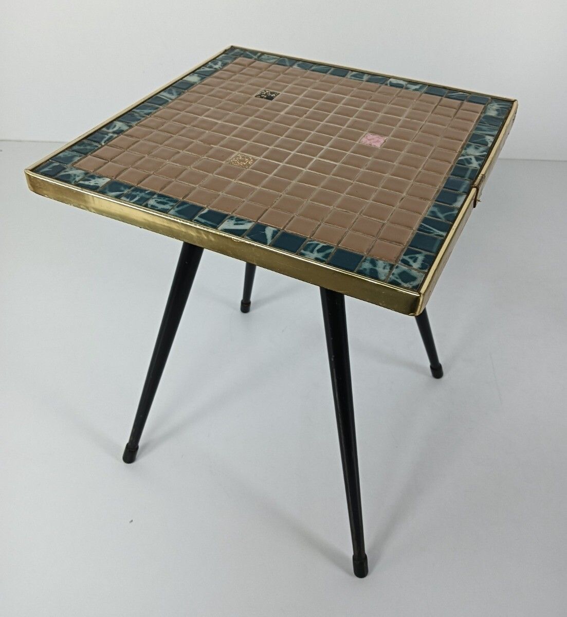 Small Vintage Side Occasional Wine Table Wrought Iron, Mosaic Ceramic Tiles photo 223.0