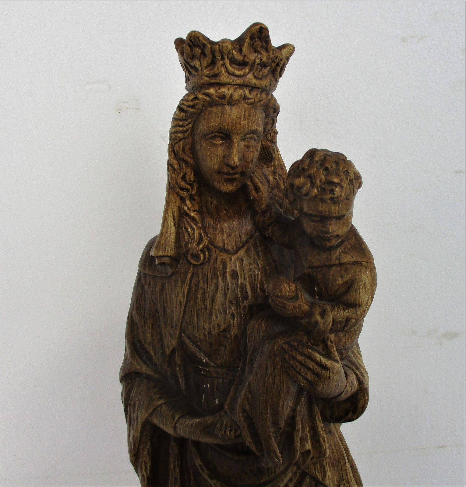 Gothic Statue Our Lady Of Flanders Virgin Mary Threading On Dragon Infant Child photo for sale
