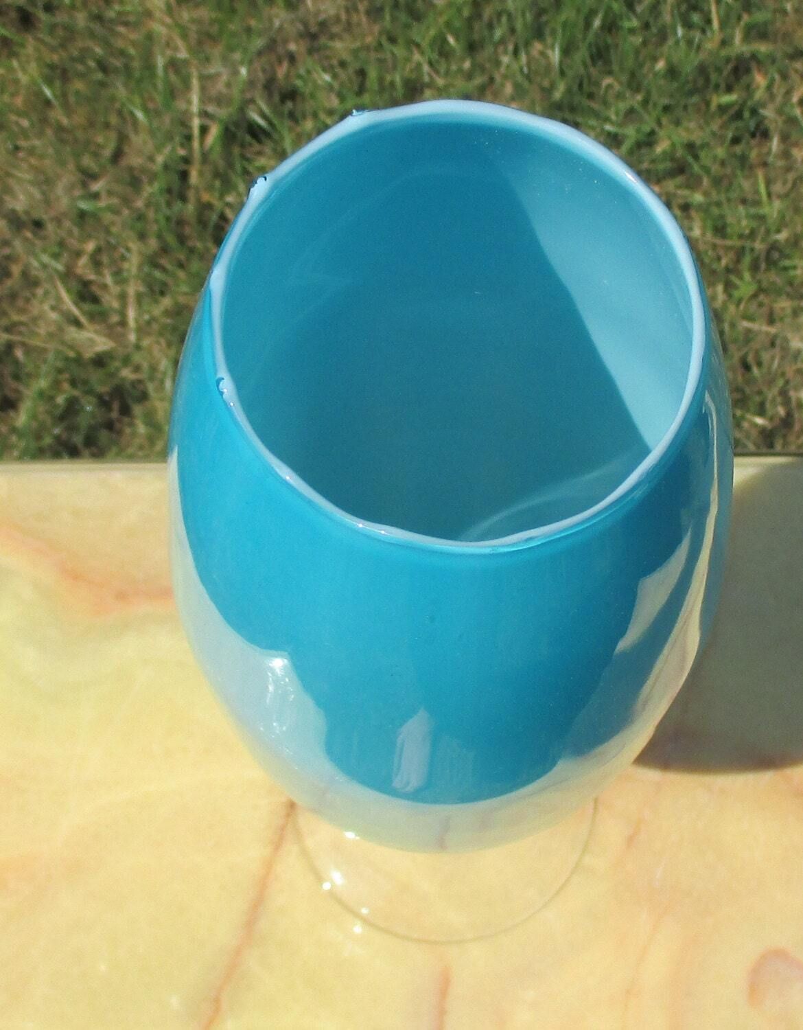 Italian Cased Opaline Turquoise Art Glass Vase Era Murano Opaline photo 53.0