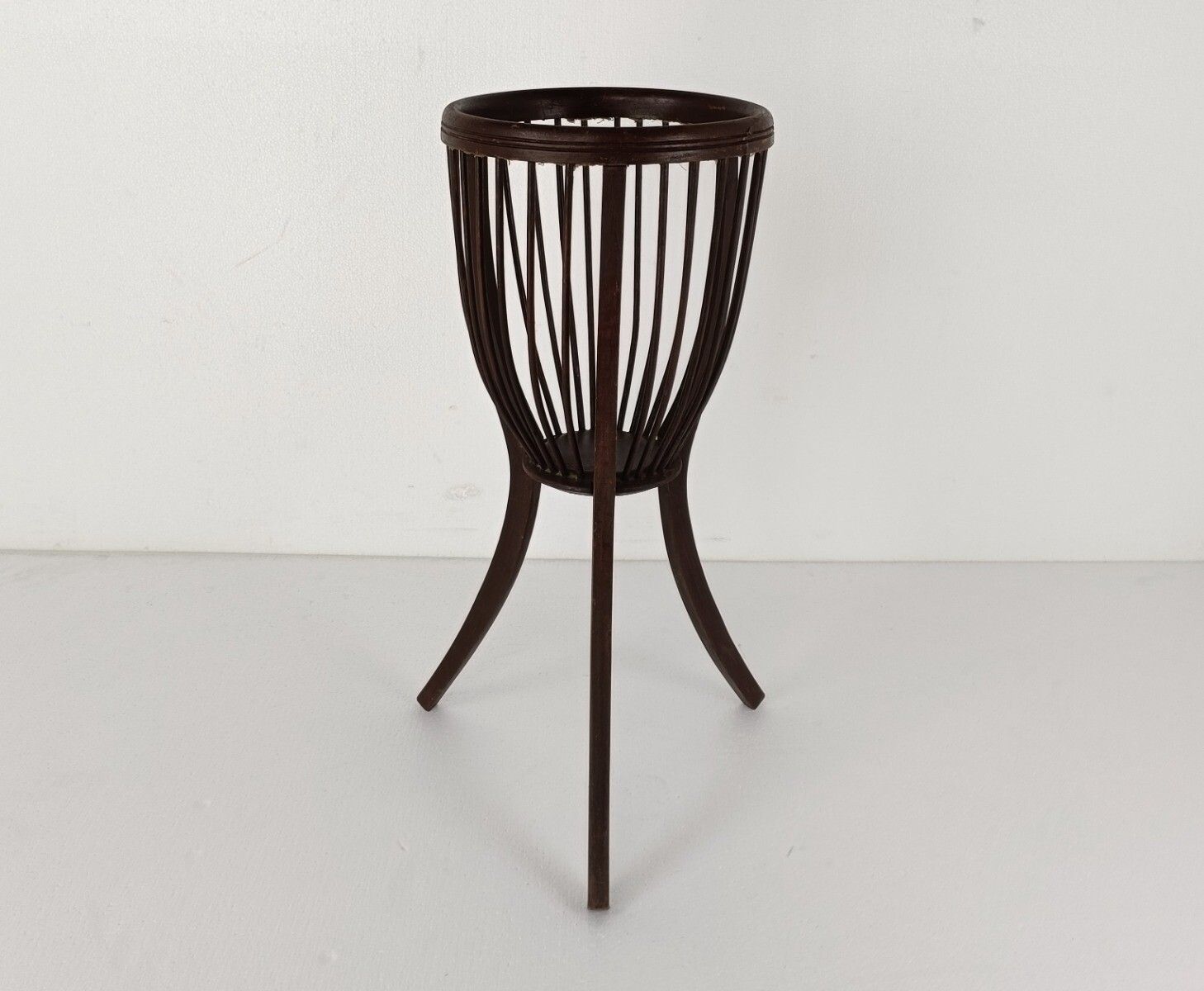 Lovely Wooden Standing Basket Very Special Quilting Sewing Basket Tiki Style photo furniture