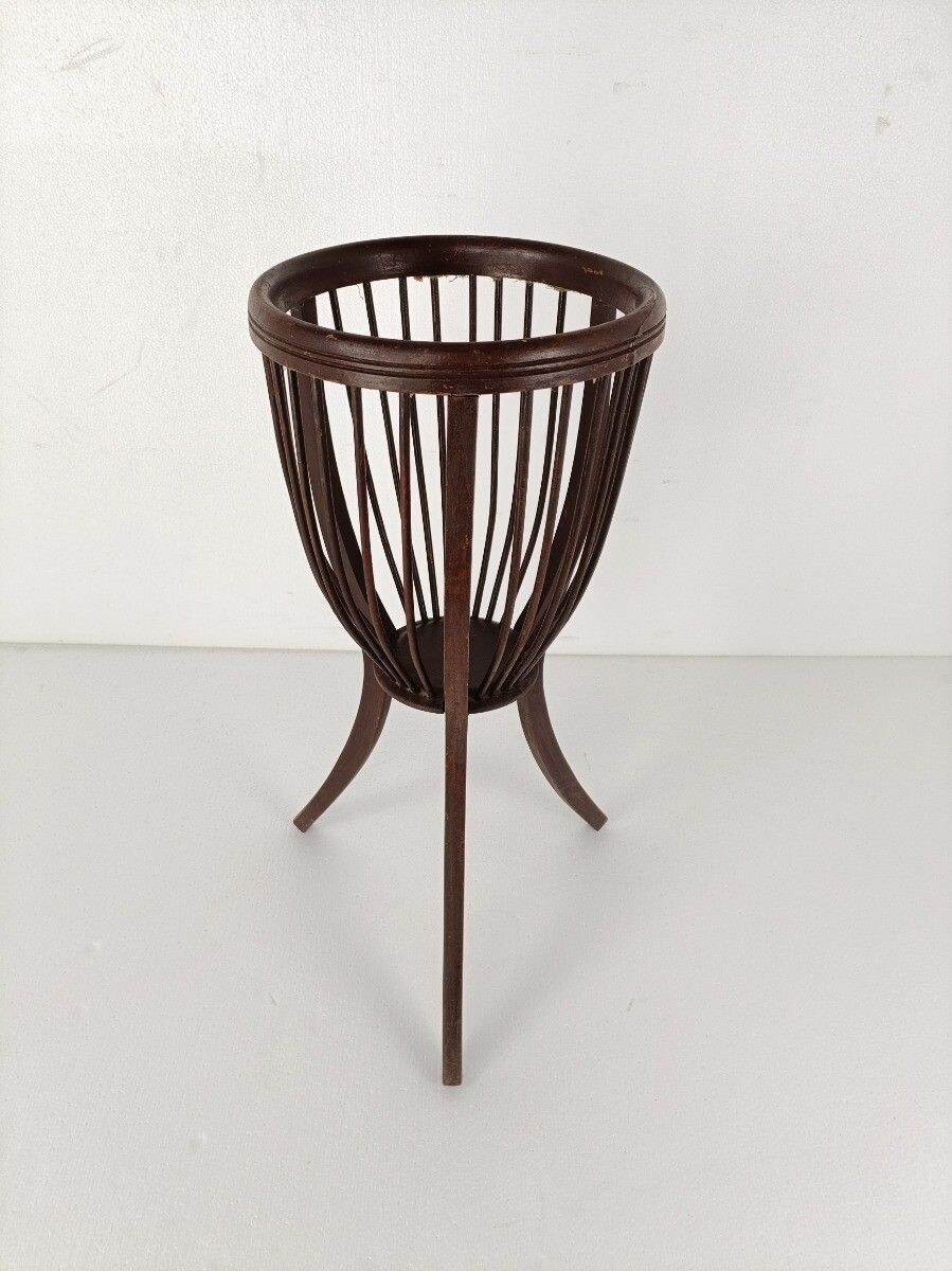 Lovely Wooden Standing Basket Very Special Quilting Sewing Basket Tiki Style photo for sale