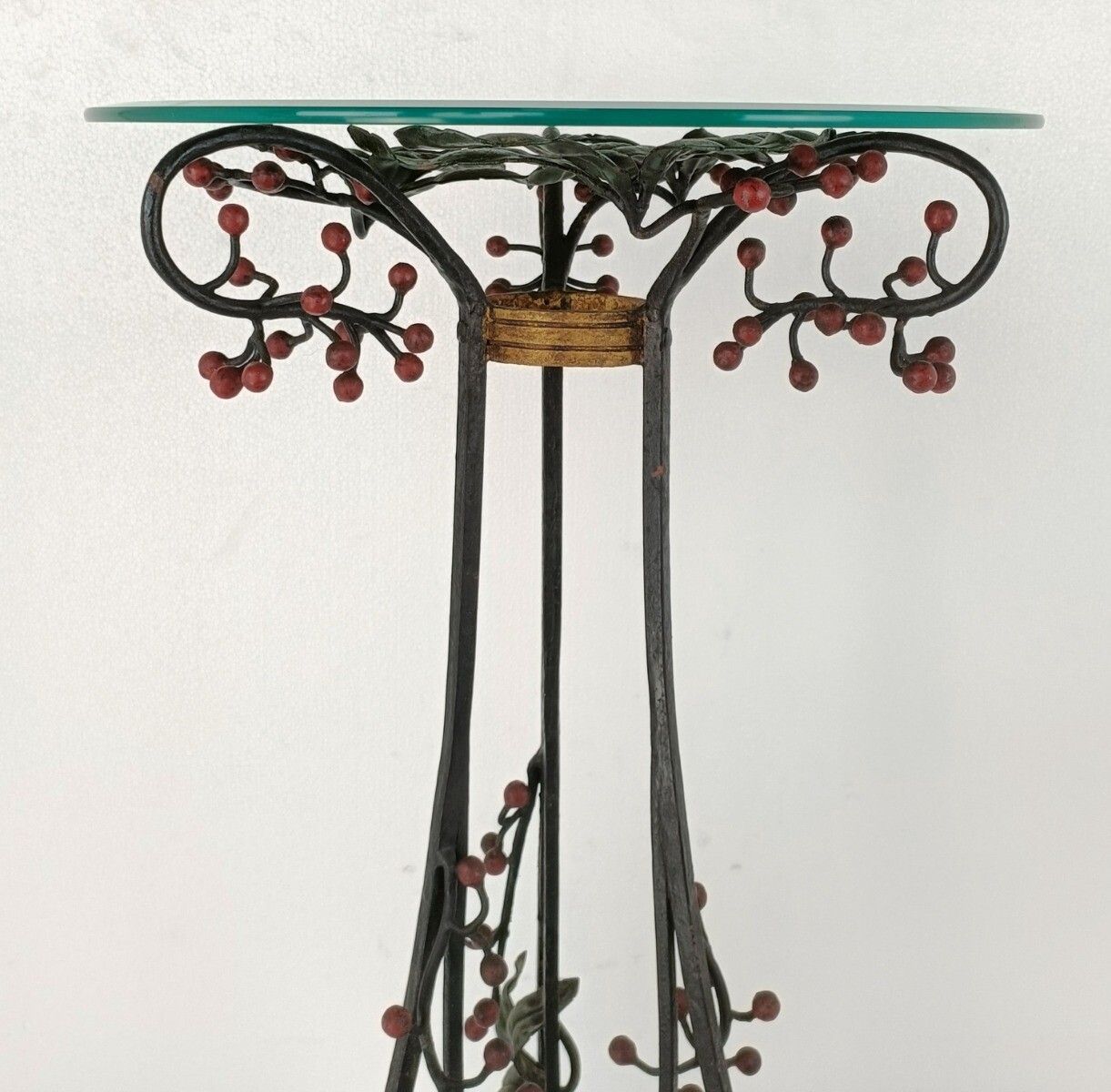 Wrough Iron Table Grapes Cast Iron Gorgeous Art Deco Side Table Pedestal Beveled photo Furniture