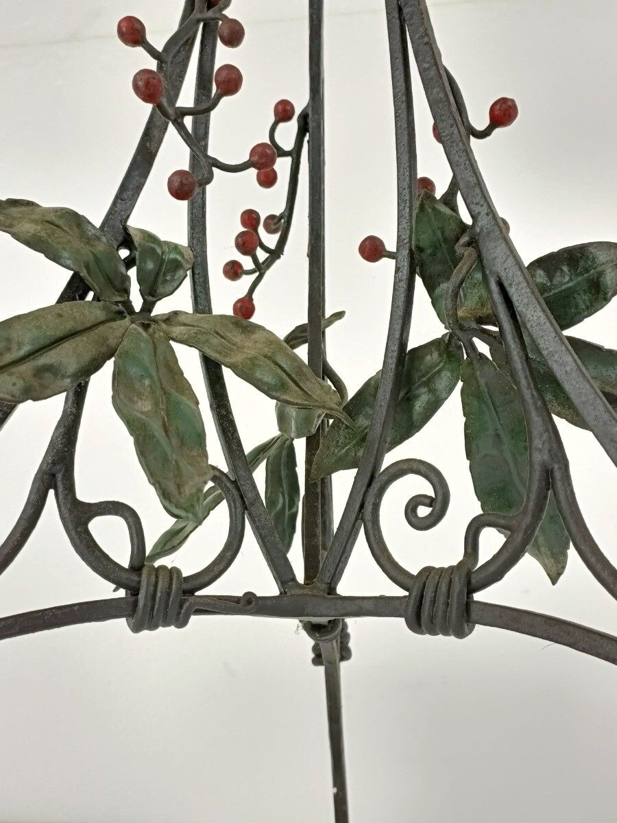 Wrough Iron Table Grapes Cast Iron Gorgeous Art Deco Side Table Pedestal Beveled photo vintage