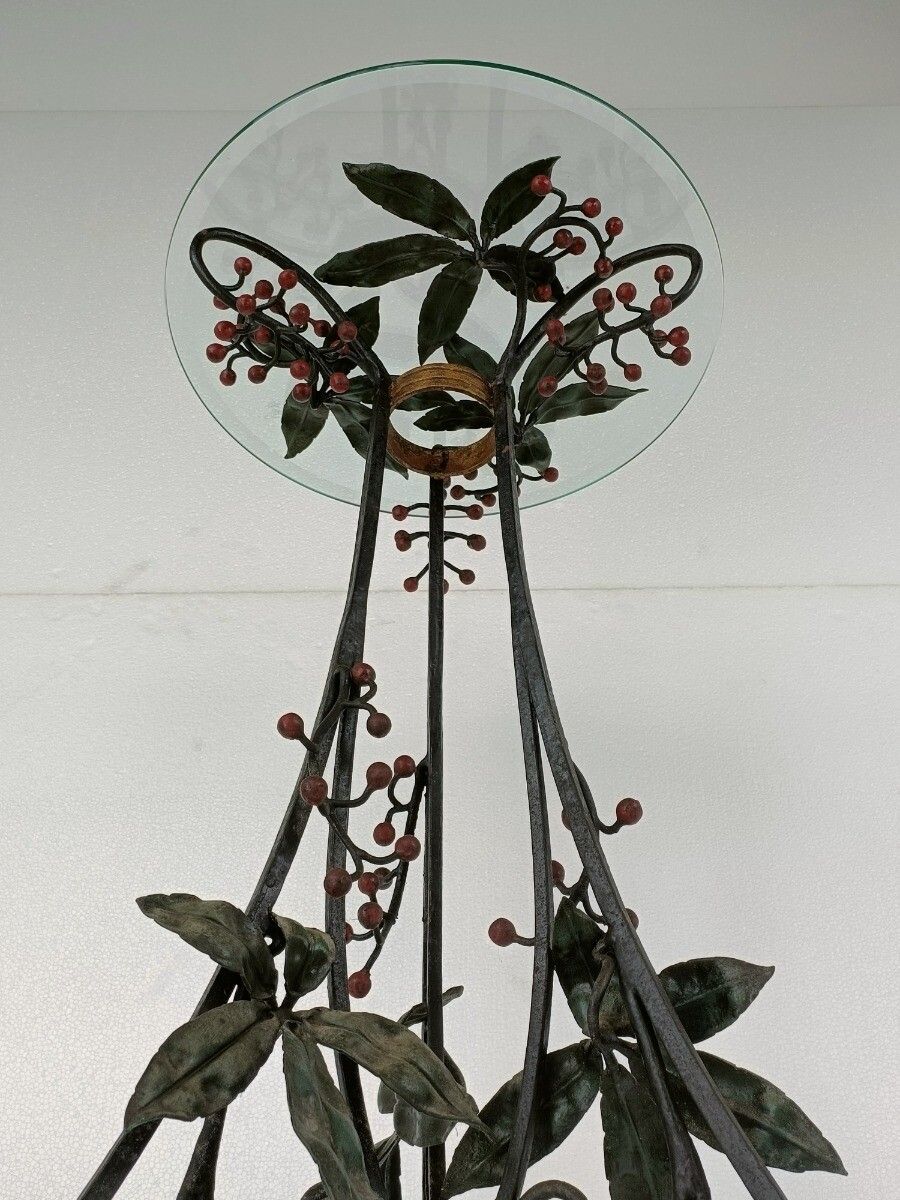 photo for sale Wrough Iron Table Grapes Cast Iron Gorgeous Art Deco Side Table Pedestal Beveled