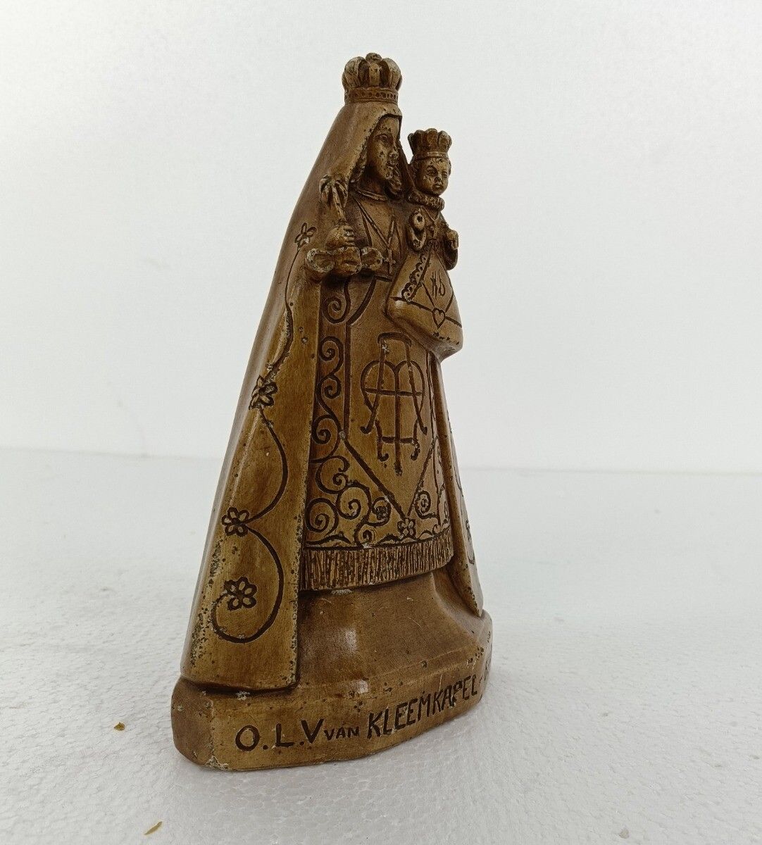 Art Deco Our Lady Of Kleemkapel Kaprijke Statue Plaster Virgin Mary Infant Htf C photo furniture