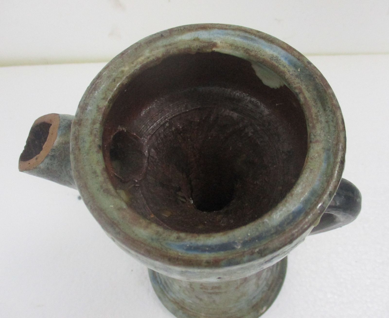 Antique Barbotine Majolica French Tavern Pitcher Glazed Heavy Pottery photo 63.0