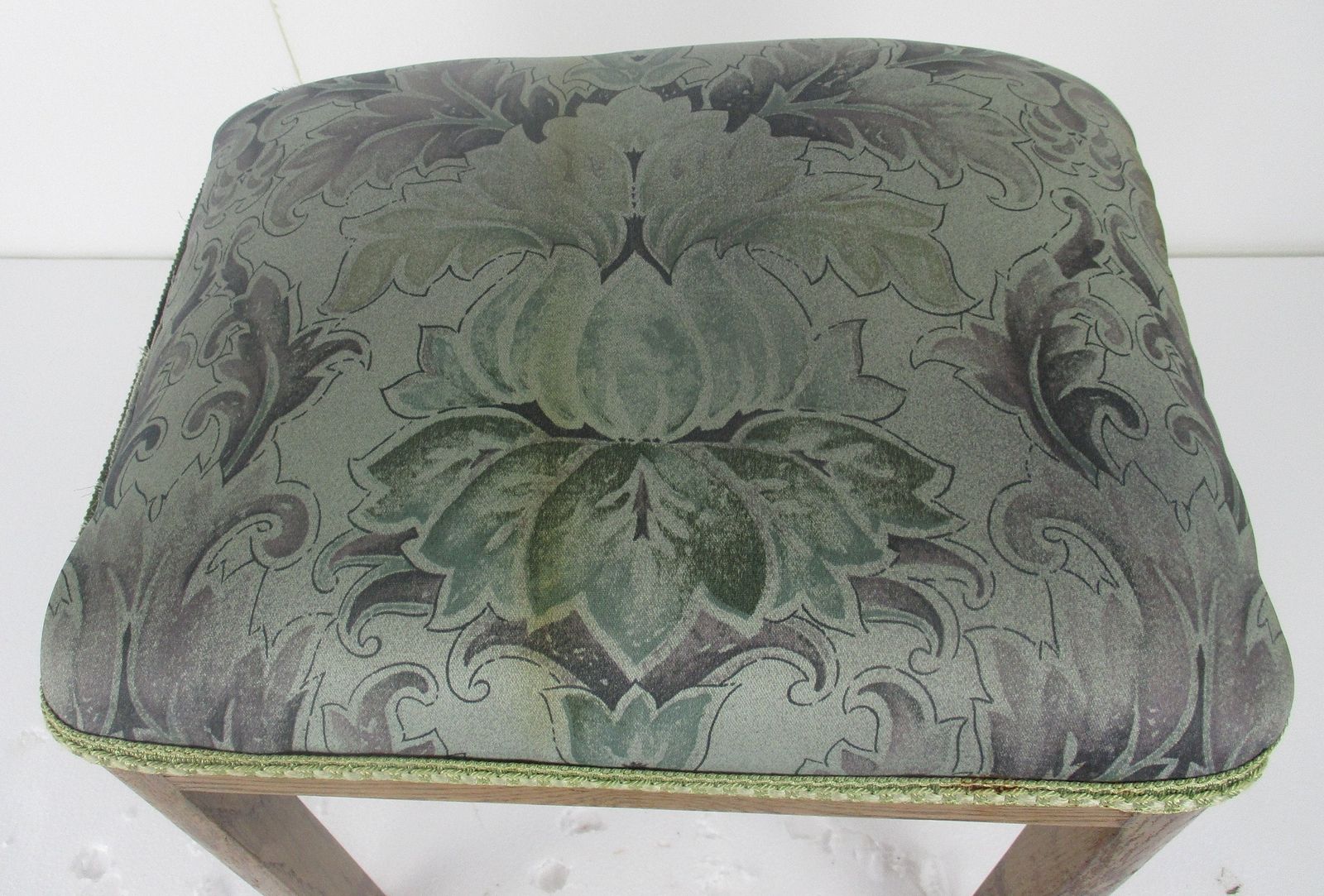 Vintage Footstool Ottoman White Wooden Legs Fabric Barn Country Style Funky photo for sale