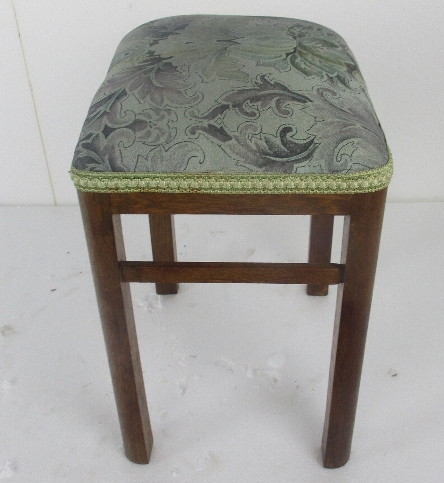 Vintage Footstool Ottoman White Wooden Legs Fabric Barn Country Style Funky photo vinterior