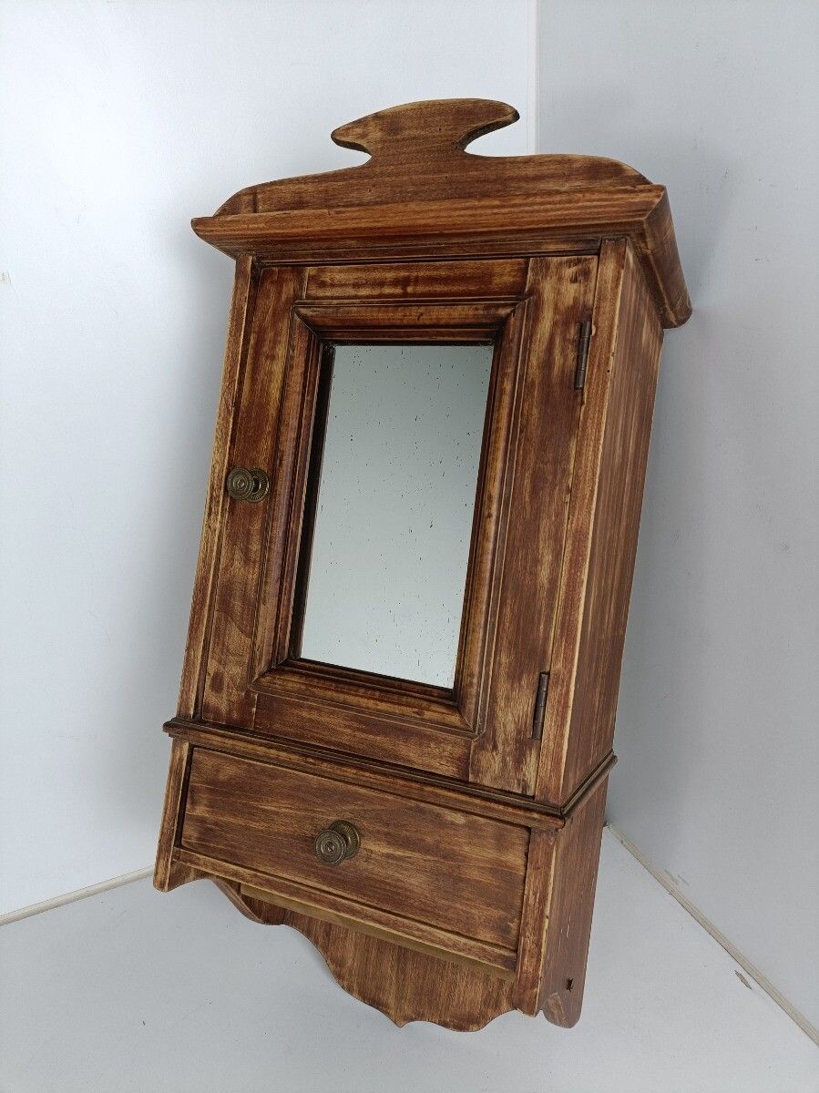Antique Medicine Apothecary Shaving Cabinet Special Wood Wall Hanging Barn Farmh photo furniture