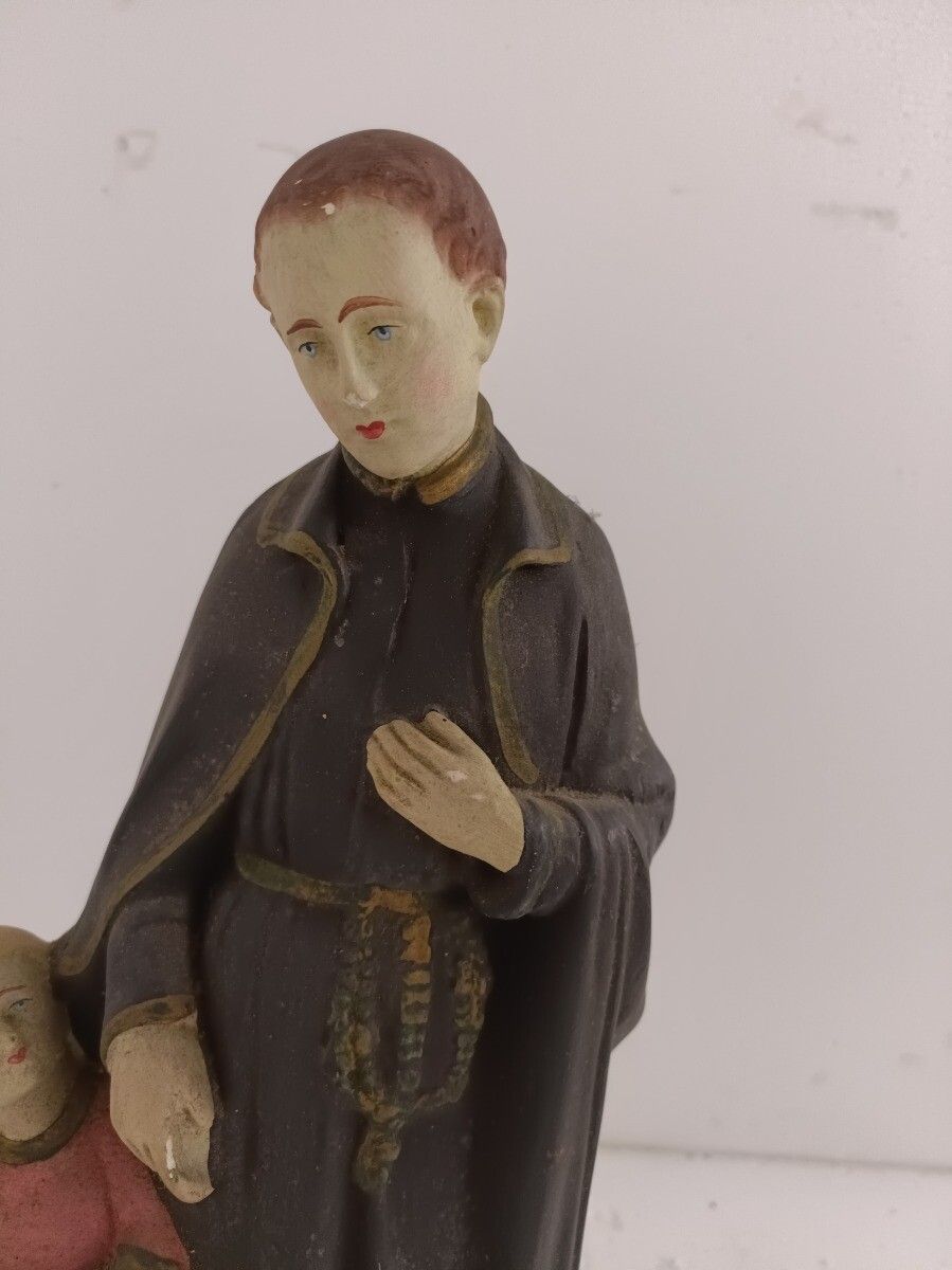 Antique Statue Saint Santo Gerard Santo Majella  Neo Gothic Plaster Priest  Infa photo furniture