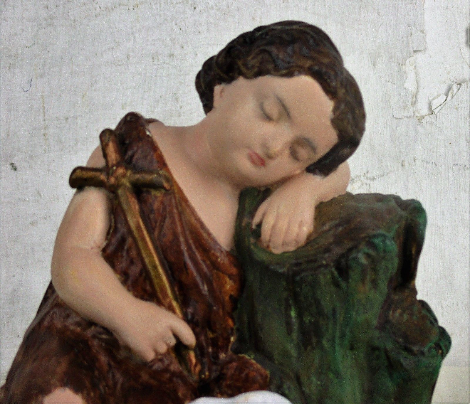 Antique Sweet Statue Saint John The Baptist As  Child With The Lamb Plaster Htf photo furniture