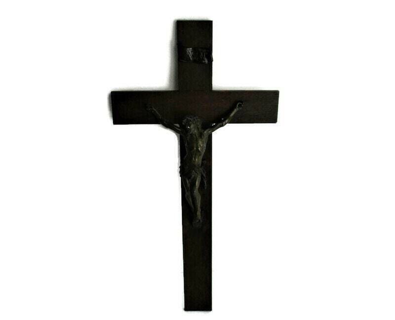 L Hanging Crucifix Cross Corpus Christi Jesus Christ Hand Carved Ornate Wood Bra