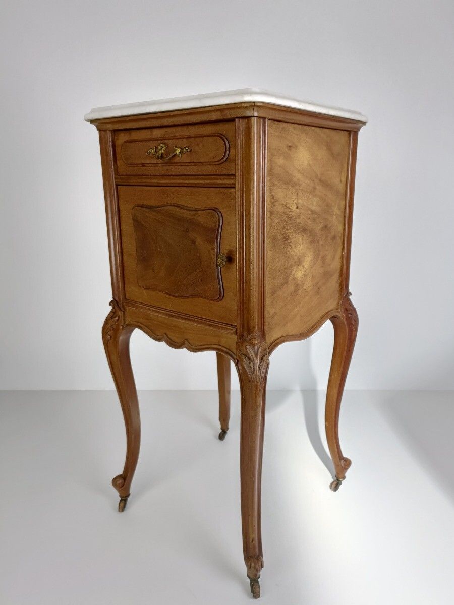 Antique Nightstand End Table Wood Porcelain On Wheels Louis XV Style Bedroom Cab photo furniture