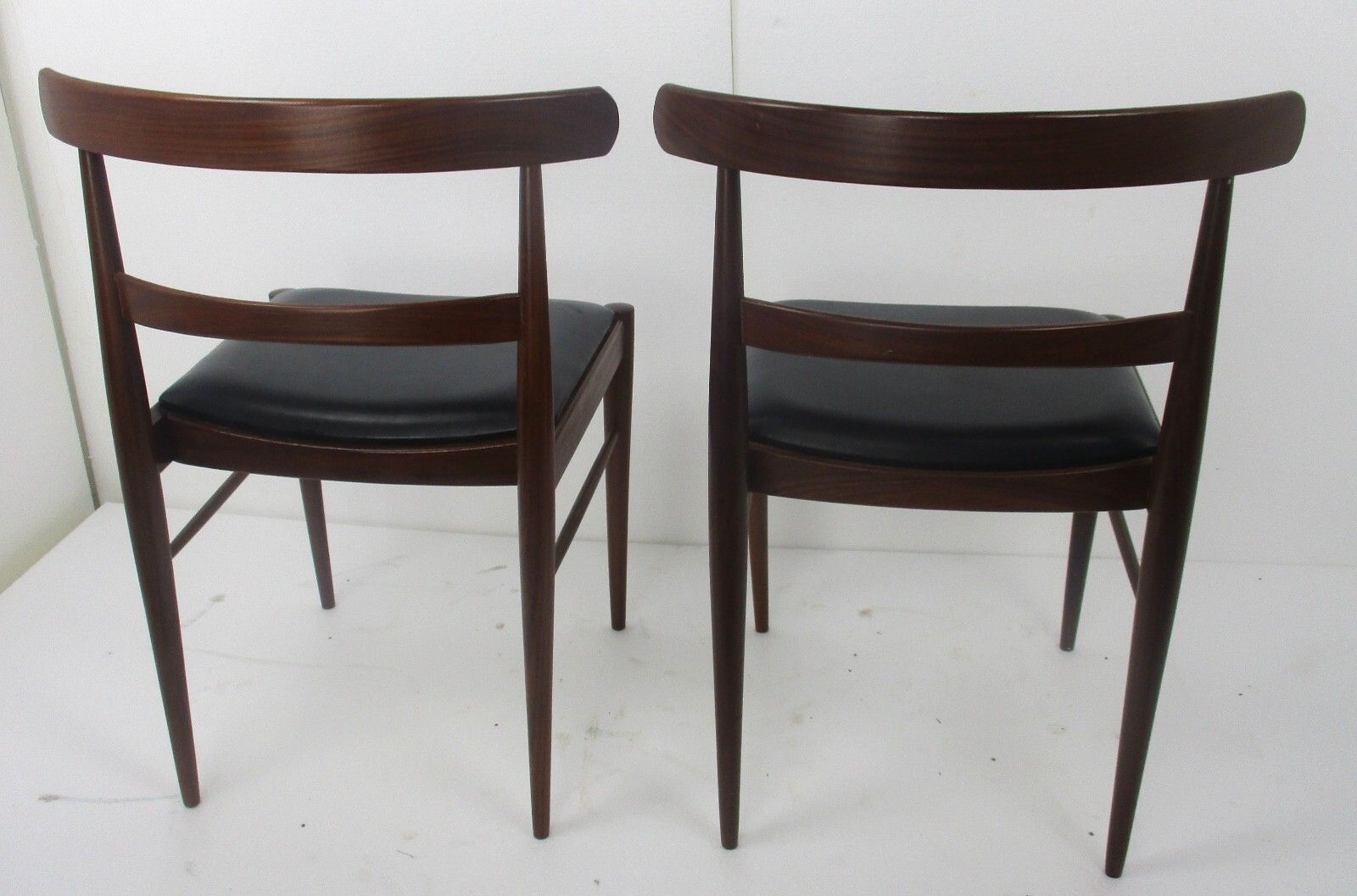 photo for sale Two Vintage Dining Chairs Scandinavian Modernist Style Teak Faux Leather French