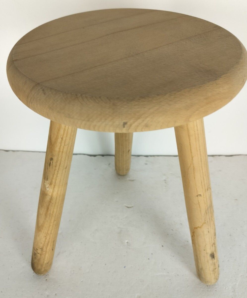 Milking Stool Pedestal Plant Stand Side Table Sandblasted Carved Wood Farmhouse photo vinterior