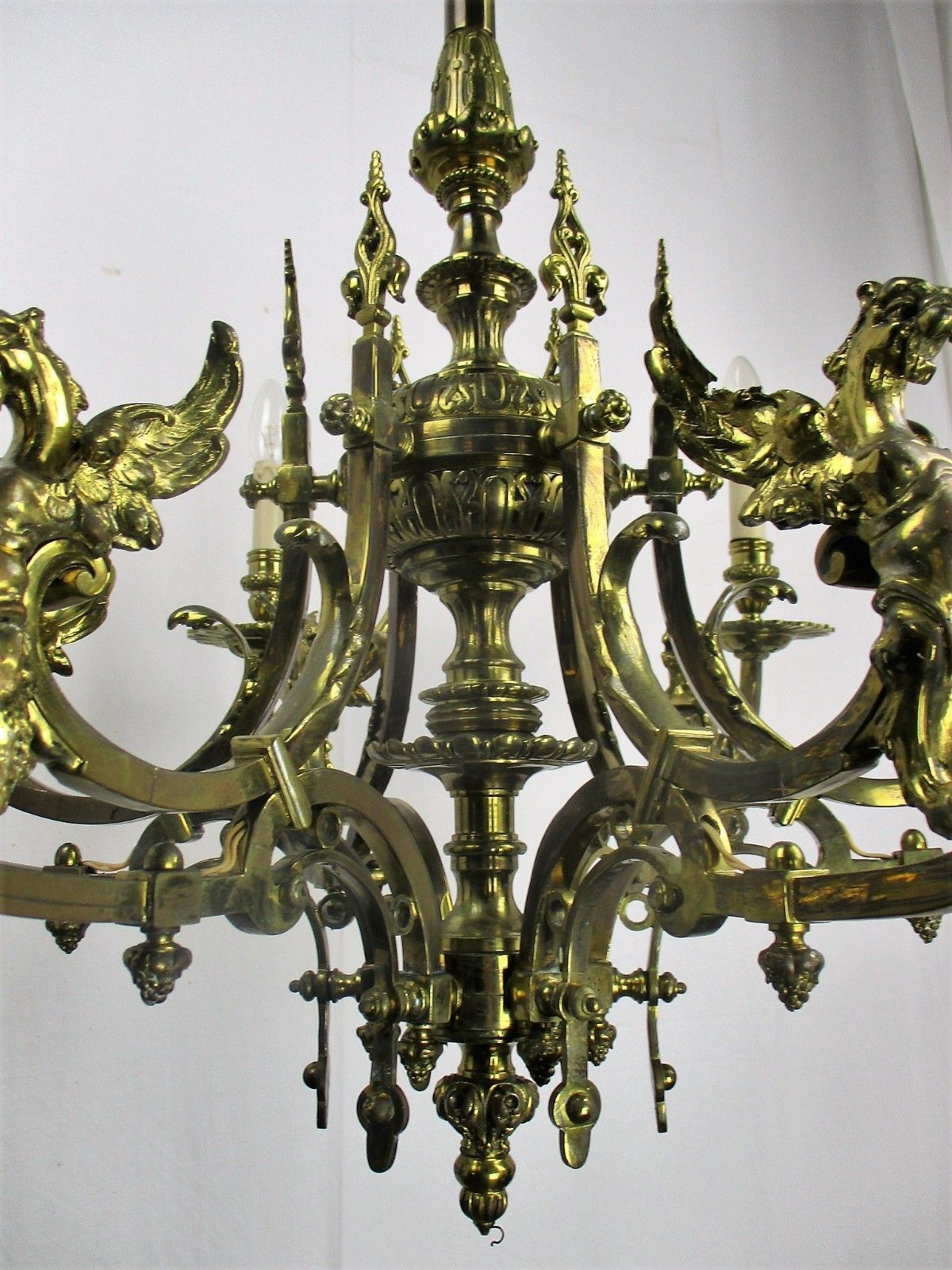 photo furniture 18 19th Century Impressive Gothic Bronze Castle Empire Chandelier  Dragons Htf