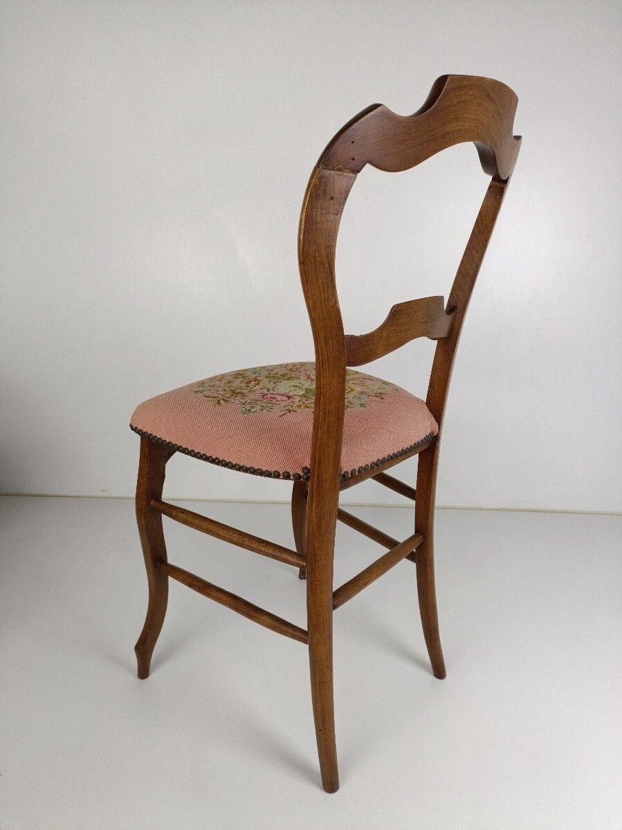 Parlor Chair French Provincial Hobnails Needlepoint  Fabric Ornate Carved Wood V photo vinterior