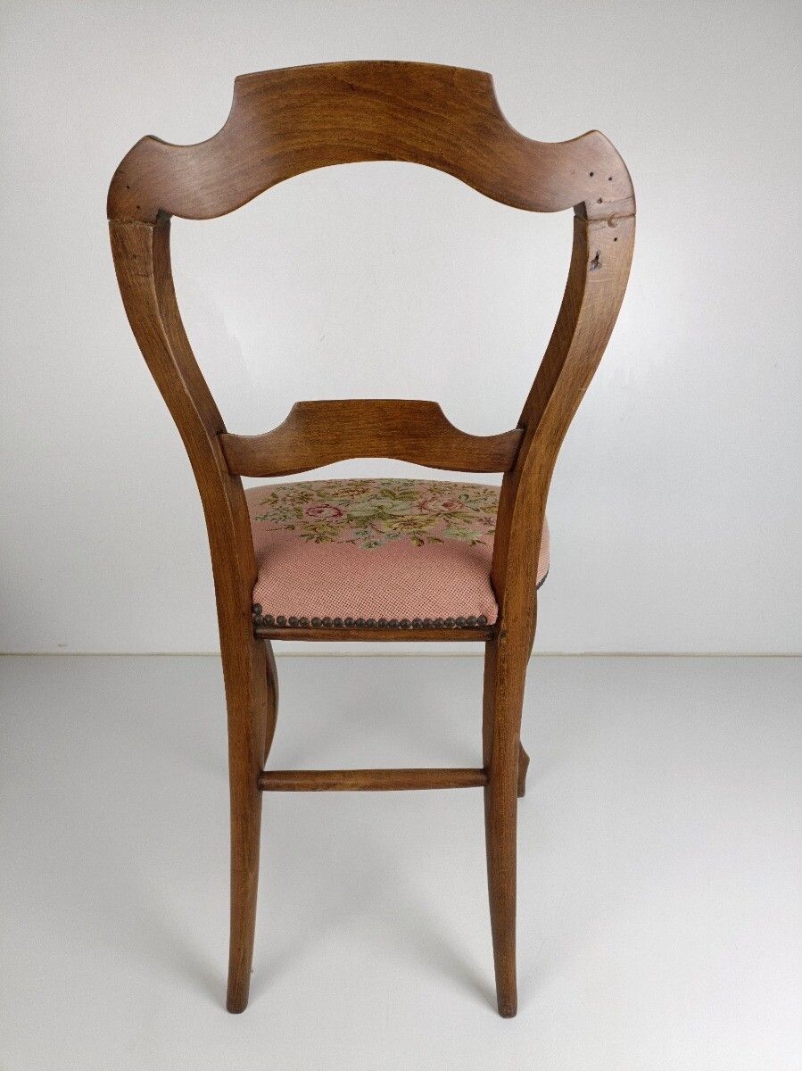 Parlor Chair French Provincial Hobnails Needlepoint  Fabric Ornate Carved Wood V photo vintage