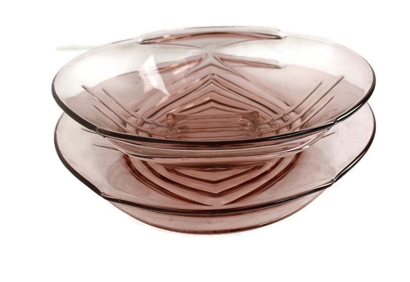 Antique Art Deco Pink Depression Glass Tray And Serving Tray Gorgeous Two Pieces