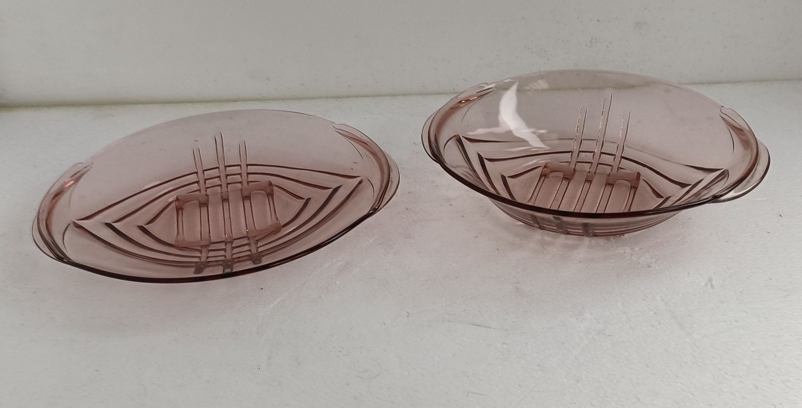 Antique Art Deco Pink Depression Glass Tray And Serving Tray Gorgeous Two Pieces photo for sale