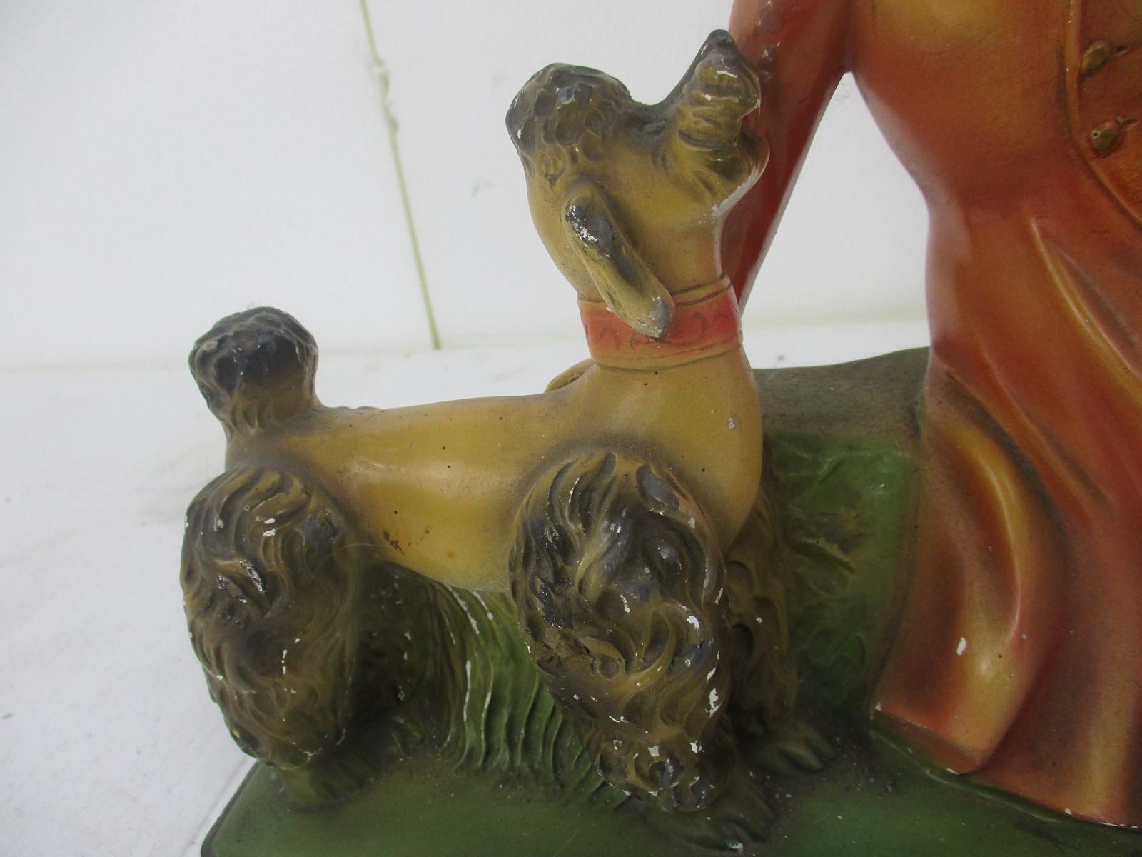 Art Nouveau Statue Figurine Girl  With King Poodle Arnavo Plaster Planter Vase M photo Art