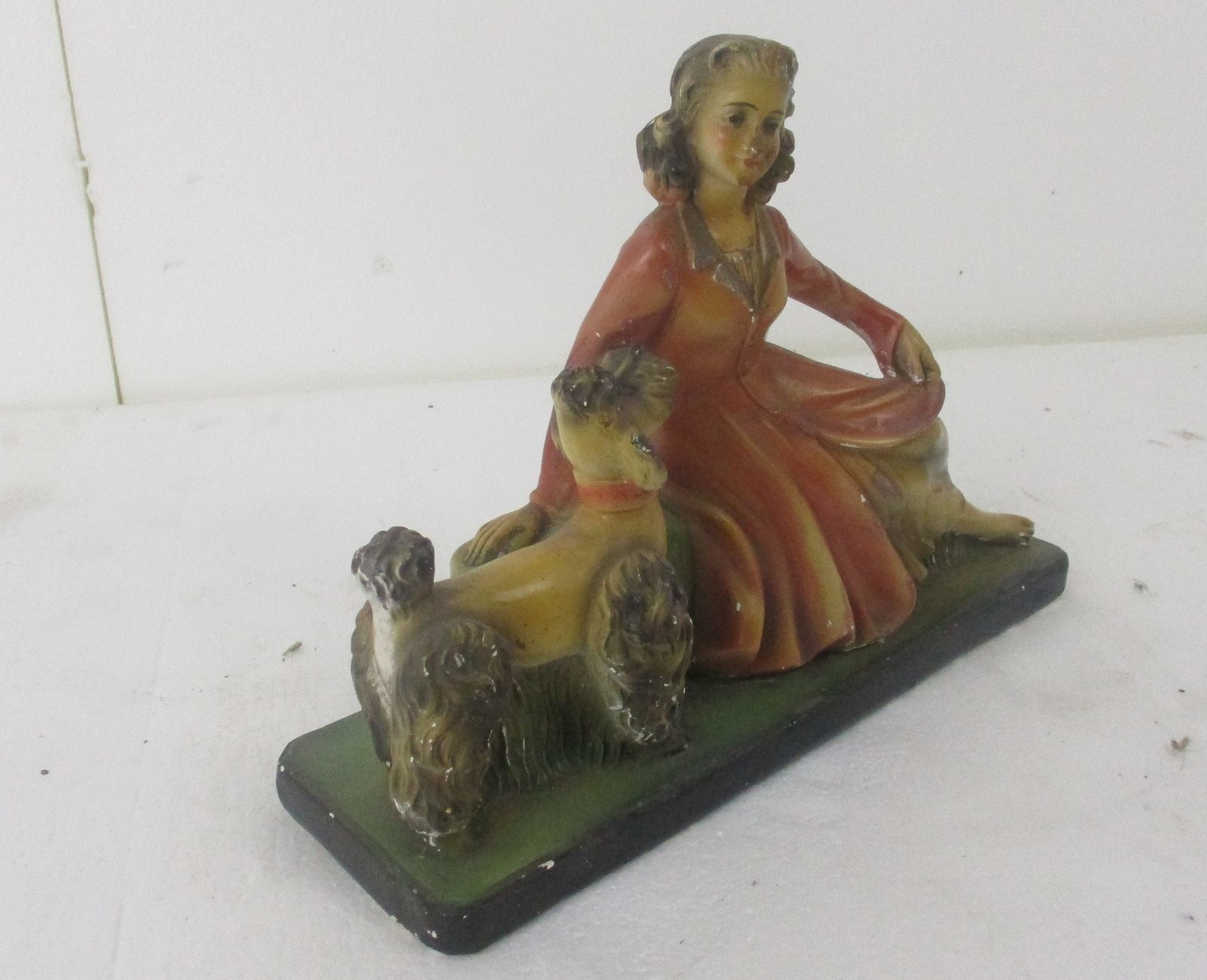 Art Nouveau Statue Figurine Girl  With King Poodle Arnavo Plaster Planter Vase M photo 89.0